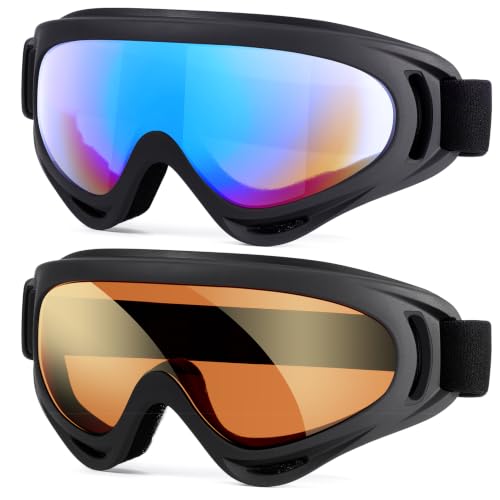 MAMBAOUT 2-Pack Snow Ski Goggles, Snowboard Goggles for Men, Women, Youth, Kids, Boys or Girls