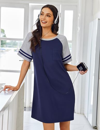 Image of Ekouaer Nightgowns for Women Color Block Sleep Shirt Short Sleeve Sleepwear