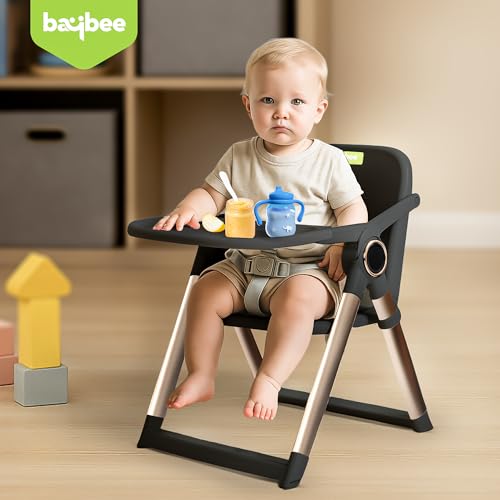 Image of Baybee Snuglo 2 in 1 Premium Baby Booster Chair with Removable Tray, 3-Point Safety Harness & Portable Foldable Design - Convertible Feeding Chair for Toddlers 6 Months to 3 Years (Black)