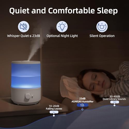 ASAKUKI Humidifiers for Bedroom, 3L Top Fill Cool Mist Air Humidifier & Aroma Diffuser with Night Light for Baby Nursery & Plants, Ultrasonic Quiet, Easy Clean, Auto Shut-Off, BPA Safe, 30H - 3