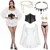 GOUYENG Disfraz Pirata Mujer,6 Piezas Disfraz de Pirata para Mujer,Disfrazs Cosplay Piratas,Disfrazs de Carnaval,para Carnaval,Mardi Gras,Fiesta Temática,Víspera de Todos los Santos