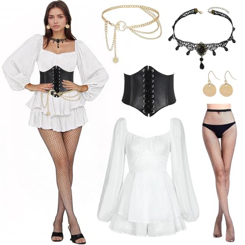 GOUYENG Disfraz Pirata Mujer,6 Piezas Disfraz de Pirata para Mujer,Disfrazs Cosplay Piratas,Disfrazs de Carnaval,para Carnaval,Mardi Gras,Fiesta Temática,Víspera de Todos los Santos