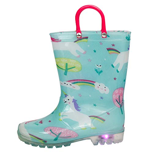 diMio - blinkende LED Regenstiefel in Gr. 26-30 für Kinder mit 2 tollen Motiven und in 4 (Einhorn-TÜRKIS, Numeric_28)