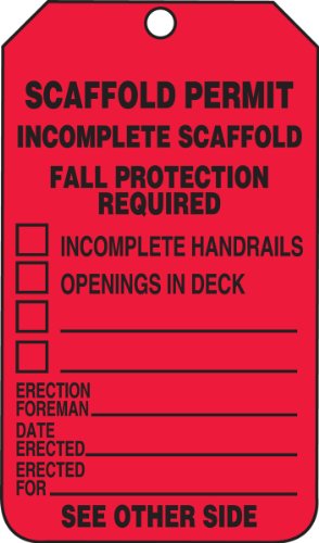 Accuform Signs TRS320CTP Scaffold Status Tag, Legend SCAFFOLD PERMIT,INCOMPLETE SCAFFOLD,FALL PROTECTION REQUIRED (CHECKLIST), PF-Cardstock, Black on Red (Pack of 25) by Accuform
