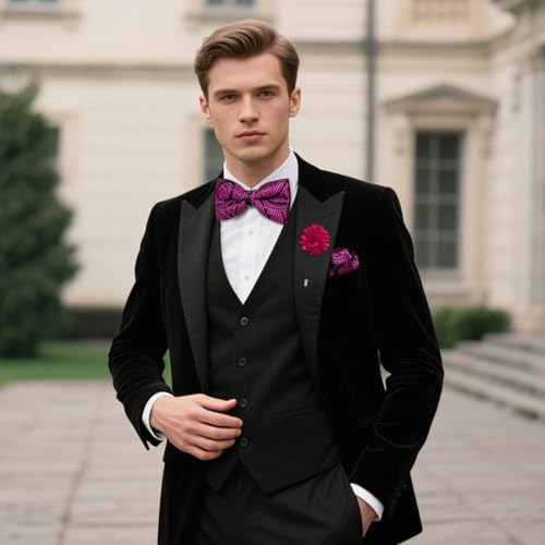 Image of DiBanGu Pre-Tied Bow Ties for Men Silk Adjustable Tuxedo Bowties Pocket Square Cufflinks Set with Lapel Pin Jacquard Woven