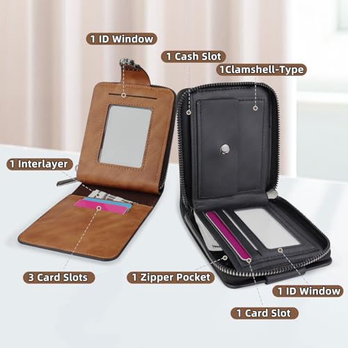 WishLotus Zipper Trifold Wallets for Men, Classic Leather wallet Come with 5 Credit Card Slots 1 Coin Pocket and 2 ID Window (Black)2