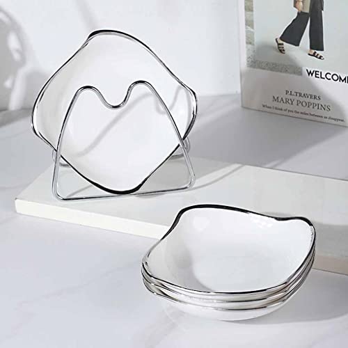 Jemmco Ceramic Spit Bone Dish, Table Garbage Spit Bone Dish With Storage Stand,Snack Plate Gifts Breakfast Tray,Porcelain Appetizer Plates With Silver Edge, For Home Kitchen Party Dinner Supplies #TOP7