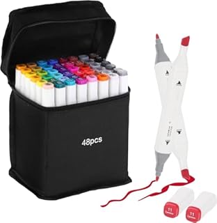 48 Colour Alcohol Markers Set - Dual Tip Permanent Alcohol Based Marker Pens for Colouring Drawing Graphic Sketch Manga Graffiti Art Double Ended Coloured Paint Markers Pen for Adults Kids Artist