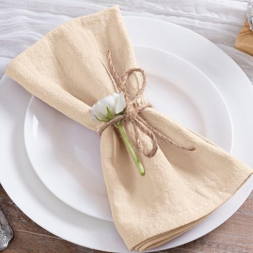 Image of Cotton Linen Napkins Set of 8 17 inchx17 inch Rustic Reusable Cloth Napkins Sand | Washable Durable Dinner Napkins Stonewashed Linen Napkins Cloth for Wedding Party Bridal Shower Everyday Use Gathings Decor