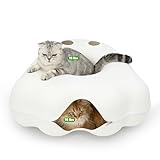 Picture of Cattasaurus Unique Gothic Peeka-Boo Cat Cave, Extra Spacious for Multiple & Large Cats 15+ lbs, Scratch Detachable Cat Beds for Indoor Cats, Washable Tunnel Bed (White Ghost, Jumbo)