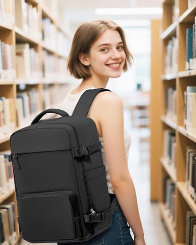 Image of Vacuum Backpack Travel, Vacpack Backpack with Vacuum 18x14x8 Personal Item Travel Bag, Mochila Compression al vacio, Carry on Flight Approved Laptop Bag Black(With Air Pump)