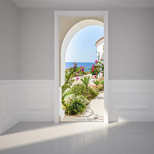 XDJQZX Sticker Porte Effet 3D - Autocollant De Porte Trompe L'Œil - 95X215Cm - Paysage Architectural Côtier Mural Papier Peint - Amovible Muraux Stickers -Chambre Salon Cuisine Poster Décoration Cover