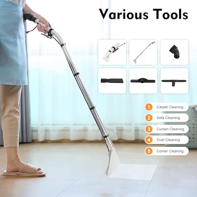 40L Carpet Cleaning Machine, 2 in 1 Commercial Carpet Vacuum Cleaner w/Wheel,1049W 230mbar Powerful Extractor Professional Floor Washing Machine Spraying Vacuuming for Carpets, Sofas, Curtains