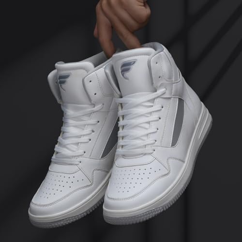 Image of FIELD CARE Faster Casual Comfort Fashion Stylish Hi-Top Basket Ball Sneakers (White /Grey, UK Footwear Size System, Adult, Men, Numeric, Medium, 10)