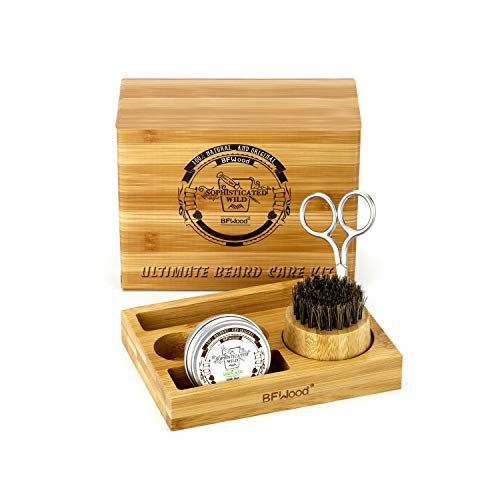 BFWood Beard Brush Set - Mustache Scissors + Beard Balm 30g