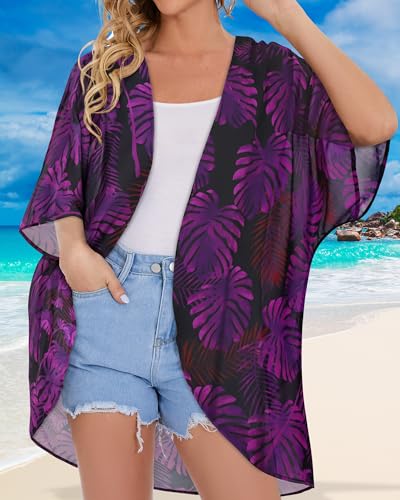 Image of Women's Floral Print Puff Sleeve Kimono Cardigan Loose Cover Up Casual Blouse Tops 2026