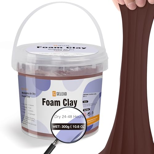 SELEAD Foam Clay Coffee Brown 300g - Moldable Air Dry Ultra-Light Modeling Clays for Adult Cosplay, Sculpting, Arts & Crafts - with 30g Colored Clay