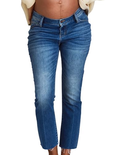 HATCH Crop Maternity Denim Jeans, Low Rise, Slightly Flared Crop Hem, Under The Belly Design for Pregnancy & Beyond, Indigo, 26' Inseam, Size 26