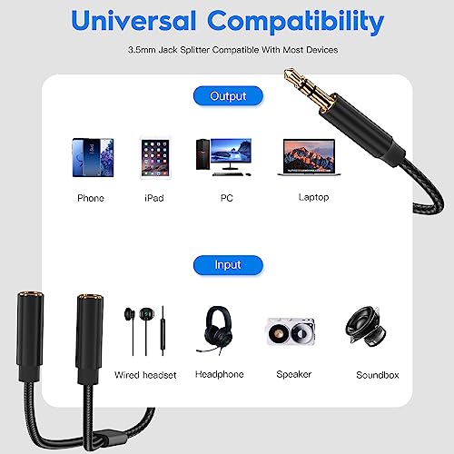Cuteluding Audio Splitter Aux Splitter Kabel Kopfhörer Doppelstecker,3,5mm Stereo Klinke kopfhörer Adapter Kabel,Klinke Splitter kompatibel mit Kopfhörer,Tablet,PC,Tablet,Autoradio, Lautsprecher