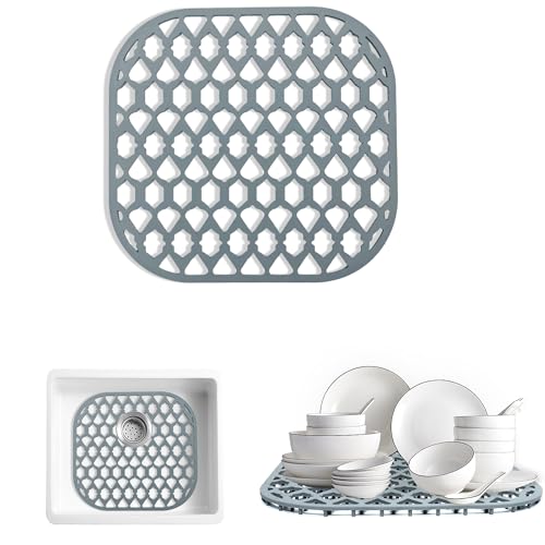 SAMSIER Silicone Sink Protectors for Kitchen Sink Multiple Sizes Mats Grids for Bottom of Farmhouse Stainless Steel Porcelain Sink (12x11.5/30.5x29 cm)