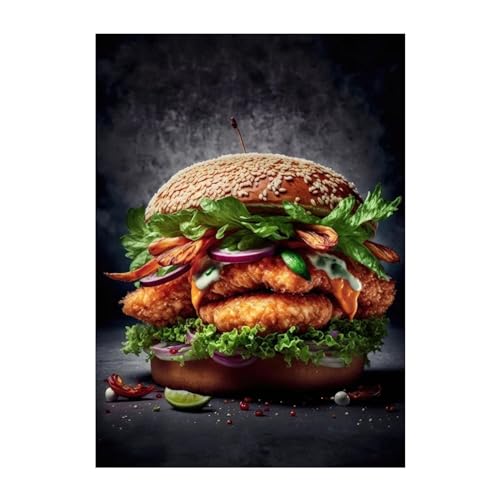 Impression sur toile pizza hamburger triptyque 30x50cm décoration cuisine - 3