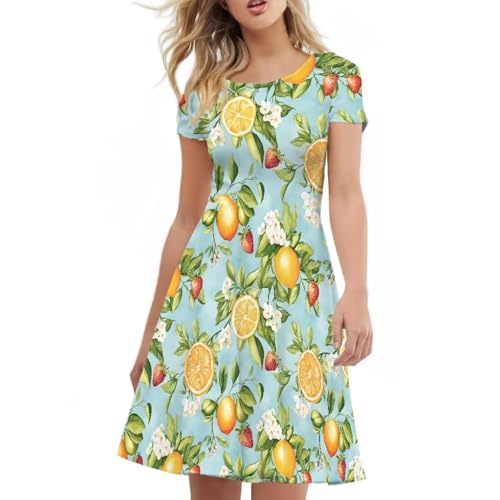 Image of HUGS IDEA Womens Puffy Swing Midi Dress Round Neck Short Sleeve Party A-Line Dresses