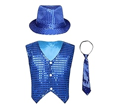 Alvivi Boys 7-14 Gold Sequined Vest, Glittery Hip-hop Jazz Dance