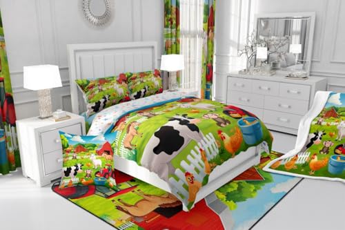 Image of Feelyou Kids Fleece Throw Cartoon Farmhouse Sherpa Blanket Cute Dog Cat Rabbit Cow Plush Country Style Fuzzy 50x60 Inches