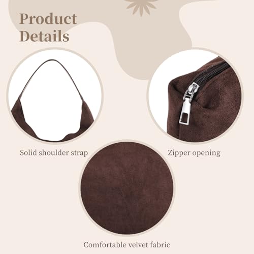 Image of Suede Tote Bag for Women, Velvet Hobo Bag, Large Capacity Shoulder Bag with Inner Zipper Pouch, Brown Commuter Bag for Work and Casual Outings