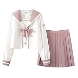 YourLovely Japanese School Girls JK Uniform Anime Sailor's Shirt Set Japanese Sailor Pink Outfit Cosplay Costume (M, Long Sleeve)