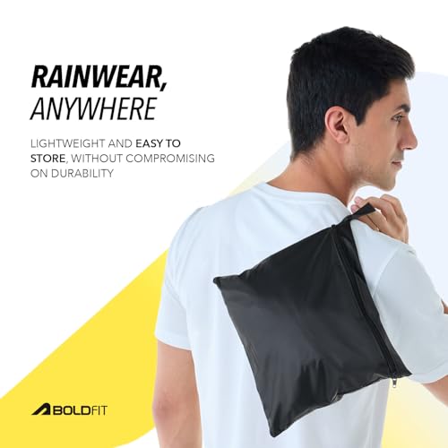 Image of Boldfit Rain Coat for Men Waterproof Raincoat Set for Women with Reflective Trim-Windproof Jacket & Pants Suit with Hood, Pockets & Breathable, Durable Fabric for Outdoor, Travel, Bike & Trekking Use