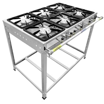 Fogão Industrial 6 Bocas, Alta Pressão, Inox, Queimadores Caulim 125mm