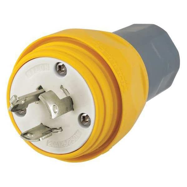 Watertight Devices, Twist-Lock Plug, 20A, 125/250V AC, 3 Pole, 3 Wire, Thermoplastic elastomer, Non-NEMA, Yellow