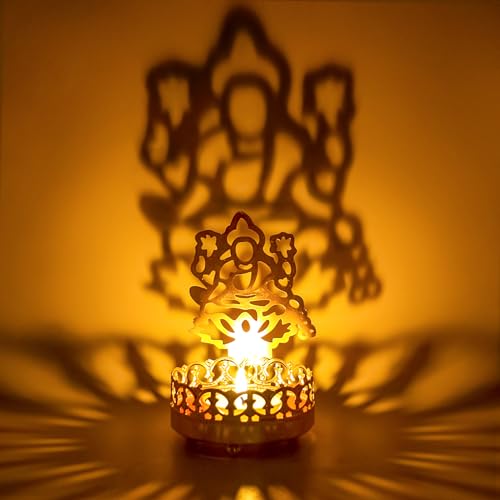 Metal Ganesha Lakshmi Shadow Diyas – Diwali Tea Light Candle Holder Birthday Wedding Gifts for Indian Friends Man Woman Murti Puja Item Home Office Temple Mandir Pooja Altar Decor - Image 3