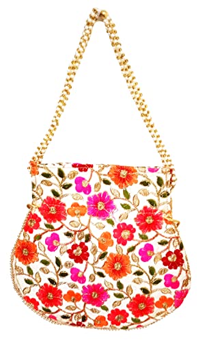 Purpledip Potli Bag (Clutch, Drawstring Purse): Intricate Thread Embroidery Satchel, Multicolor (12436)  #TOP3