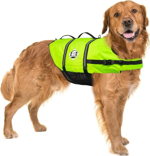 Paws Abroad Dog Life Jacket - Keep Your Canine Safe with a Neoprene Life Vest for Swimming and Boating - Available in Different Sizes, Color and Design to Choose - Neon Yellow - Large