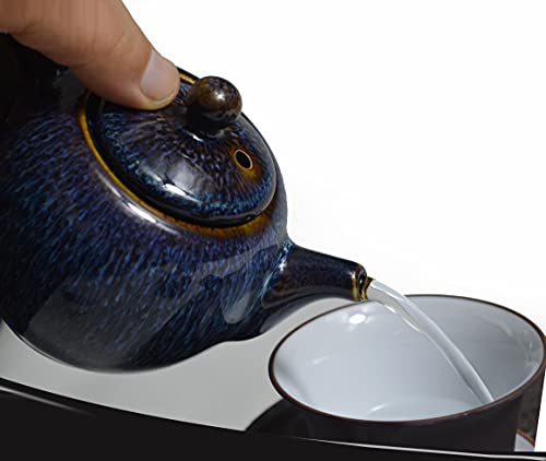Image of Porcelain Teapot, 9oz Tea Pot Small Teapot Chinese Tradition Kiln-changed Glaze Colored Ceramic Tea kettle (blue)