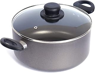 Homatz Stock Pot 8L, 28cm Large Non-Stick Cooking Pot with Glass Lid - Aluminum Casserole Pot - Heat Resistant Handles (Stock Pot, 28 cm)