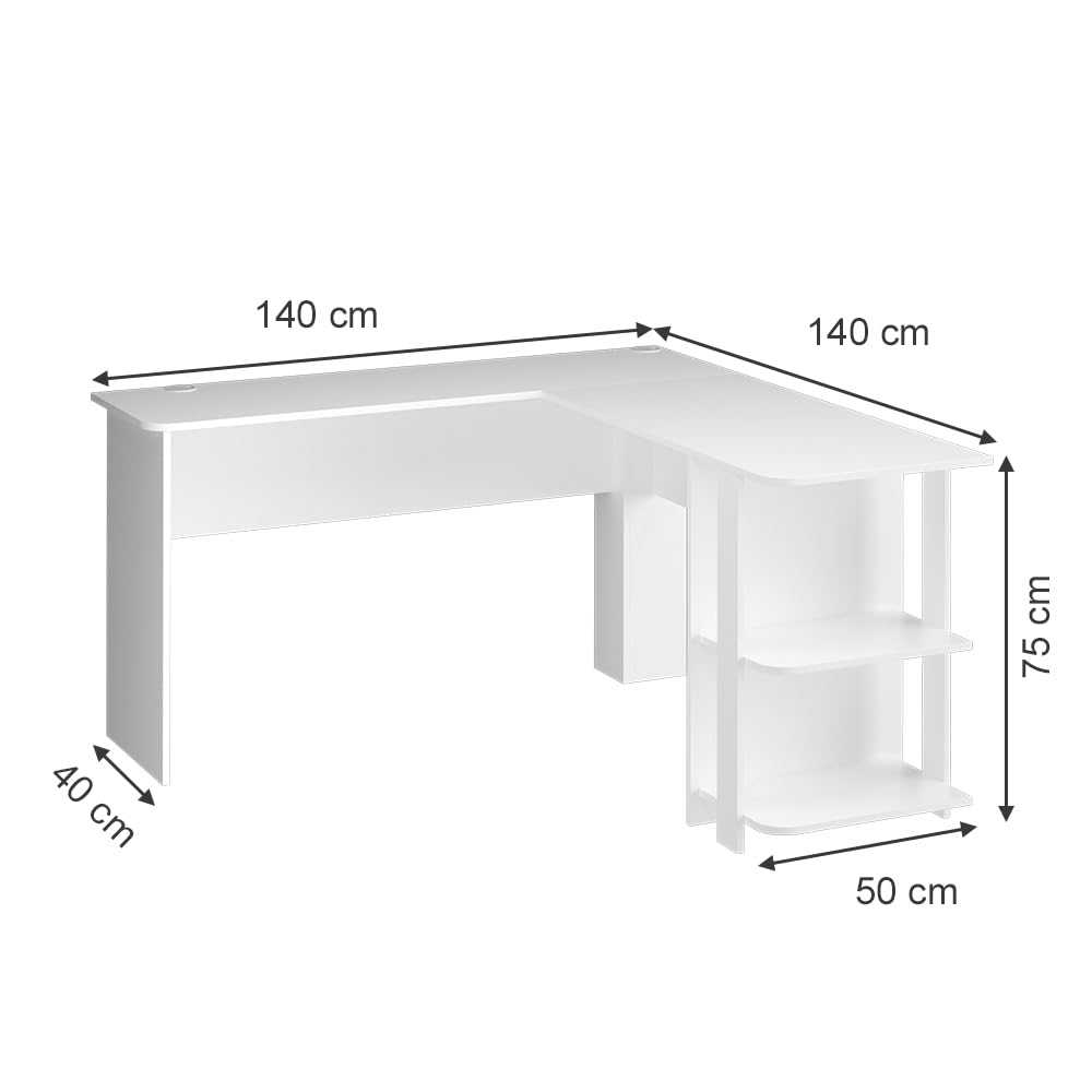 Vicco Scrivania angolare Nikita, Bianco, 140 x 140 cm, con vani a giorno per possibilità di appoggio flessibili