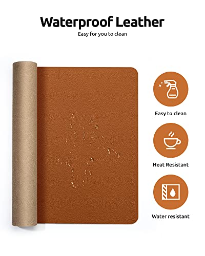 Image of YSAGi Leather Desk Mat, Large Mouse Mat, 60 x 35 cm, Brown | Non-Slip Desk Pad, Keyboard Mat, Waterproof Table Protector Desk Accessories for Office & Home