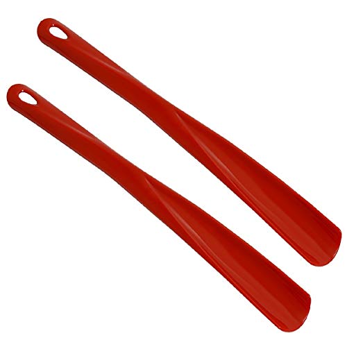 Design 2x Anzieher Schuhlöffel Schuhe Schuhanzieher aus Kunststoff mit Aufhängöse/Öse 34 cm in der Farbe Rot Cover