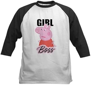 CafePress Peppa Pig Girl Boss Baseball Jersey Kids Cotton Baseball Jersey, 3/4 Raglan Sleeve Shirt Black/White