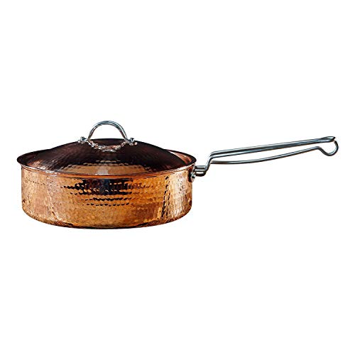 Sertodo Copper Saute Pan With Lid, 3 Quart Capacity, Pure Copper, Heavy Gauge, Hand Hammered, Patented Stainless Steel Handles #TOP7
