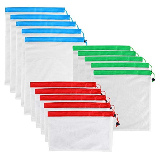 xiaoxi Eco Bag15pcs 12pcs Bolsas de Productos Reutilizables Bolsas de Malla Lavables para Compras de comestibles Frutas Verduras Juguetes Misceláneas Organizador Bolsas de Almacenamiento