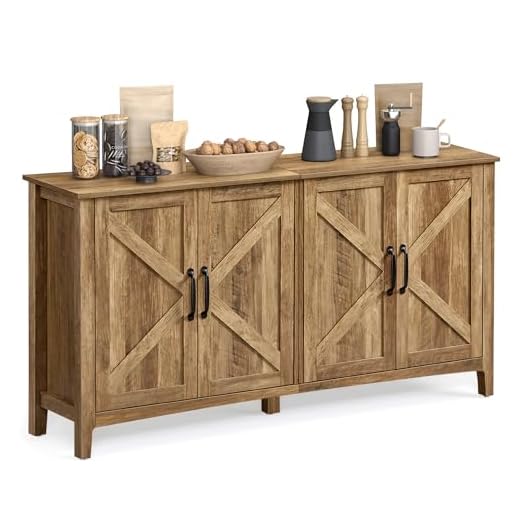 VASAGLE Buffet Cabinet, Sideboard, Credenza, Kitchen Storage Cabinet, with Adjustable Shelves, for Living Room, Entryway, Rustic Walnut ULSC381T41