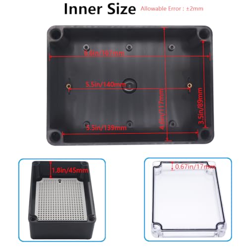 Junction Box,IP67 Waterproof ABS Black Project Box Clear Cover with Mounting Plate Electrical Box Enclosure for Outside Electronics 6.9 x 4.9 x 3inch(175x125x75mm) - Thumbnail 4