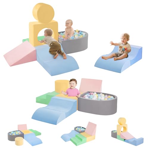 Image of CAMELUS Toddler Climbing Toys Indoor, Baby Foam Climbing Blocks with Ball Pit for 1-3 Years Old, 6-Piece Soft Play Set Climbing Blocks, Climb Crawl Activity Play, Birthday (Balls not Included)