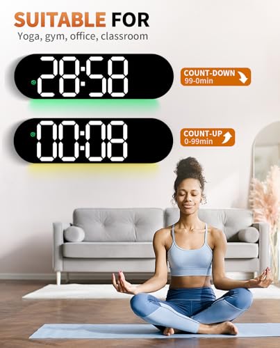 Image of 17.2 Inch Large Digital Wall Clock with 9 Color Changing Remote Control, Date Week Temperature, Auto Brightness Dimmer Big Clock Night Lights,Red