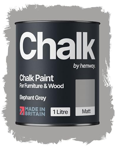 Hemway Chalk Paint Elephant Grey Furniture Paint 1L, Matt Finish Shabby Chic, Chalk Furniture & Walls, Quick Dry & 1 Coat