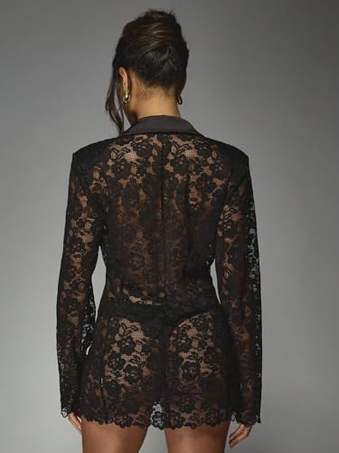 Women 2025 Summer Dress Lapel Collar Lace Double Breasted Blazer Mini Dress2